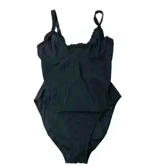 TORY BURCH ONE PIECE SOLID RUFFLE UNDER WIRE BLACK S/P SWIMSUIT / BODYSUIT - Picture 6 of 15